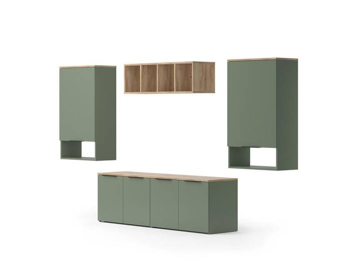 Vicco Wohnwand Wido Grün 5 Teile, Holzwerkstoff, Rechteckig, 80x50x40 cm, Wohnzimmer, Wohnwand