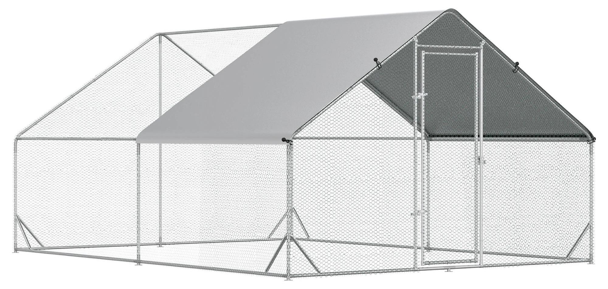 Hühnergehege Garten - Outdoor Hühnerstall - Verzinkter Stahlrahmen - Wasserdichte Abdeckung - Sechskantdraht - 3x4x2 m - Silber