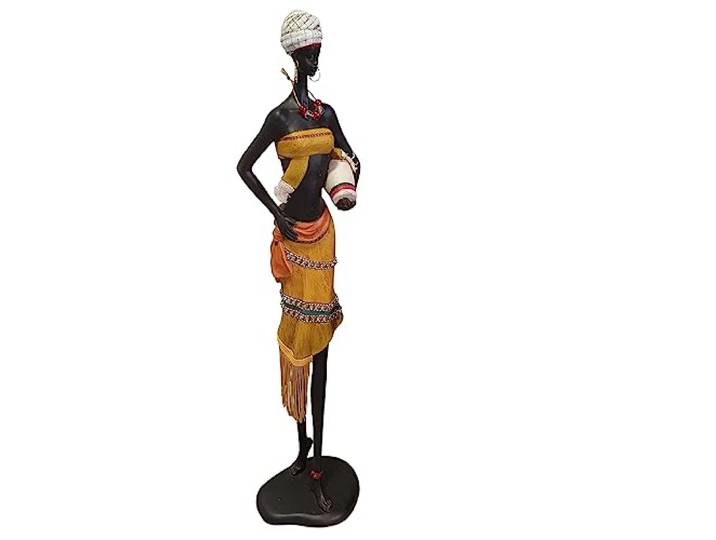 Aspinaworld Afrikanische Dekofigur Frau mit Krug im Arm und Paillettenschmuck 61 cm, Afrika Deko, Afrika Frauen Figur