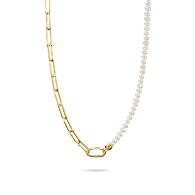 Charm-Kette THOMAS SABO "Charm Club Connect: Perlen und Paperclip mit einem Connect Link" Gr. 45, gold (gelbgoldfarben, weiß), Halsketten, Damen, 45, Perlen Silber 925 (recycelt), B: 16,5mm, Perlen, Silber 925 (recycelt), mit Süßwasserzuchtperle,...
