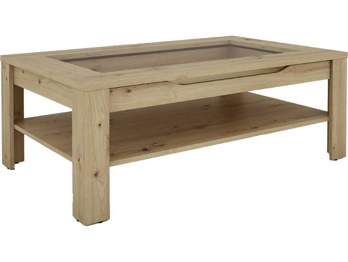 Couchtisch BYLIVING RALPH , braun (artisan eiche (eiche, optik), artisan eiche (eiche, optik)), B:110cm H:43cm T:67cm, Tische, Couchtisch, Tischplatte mit Glaseinlage, Stauraum, 1 Schubkasten, Rollschubführung