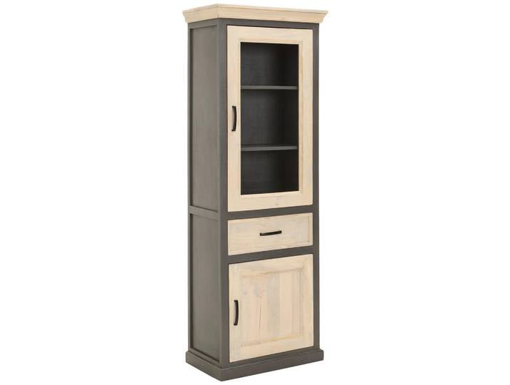 Livetastic Vitrine Bangui, Grau, Natur, Holz, Glas, Mangoholz,Mangoholz,Mangoholz, massiv, Holz, 4 Fächer, 1 Schublade(n) Schubladen, 67x190x40 cm, handgemacht, Wohnzimmer, Wohnwände, Vitrinenschränke
