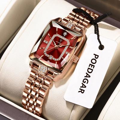 Uplift Essentials Luxury Stainless Steel Ladies' Wristwatch rose Gold Red