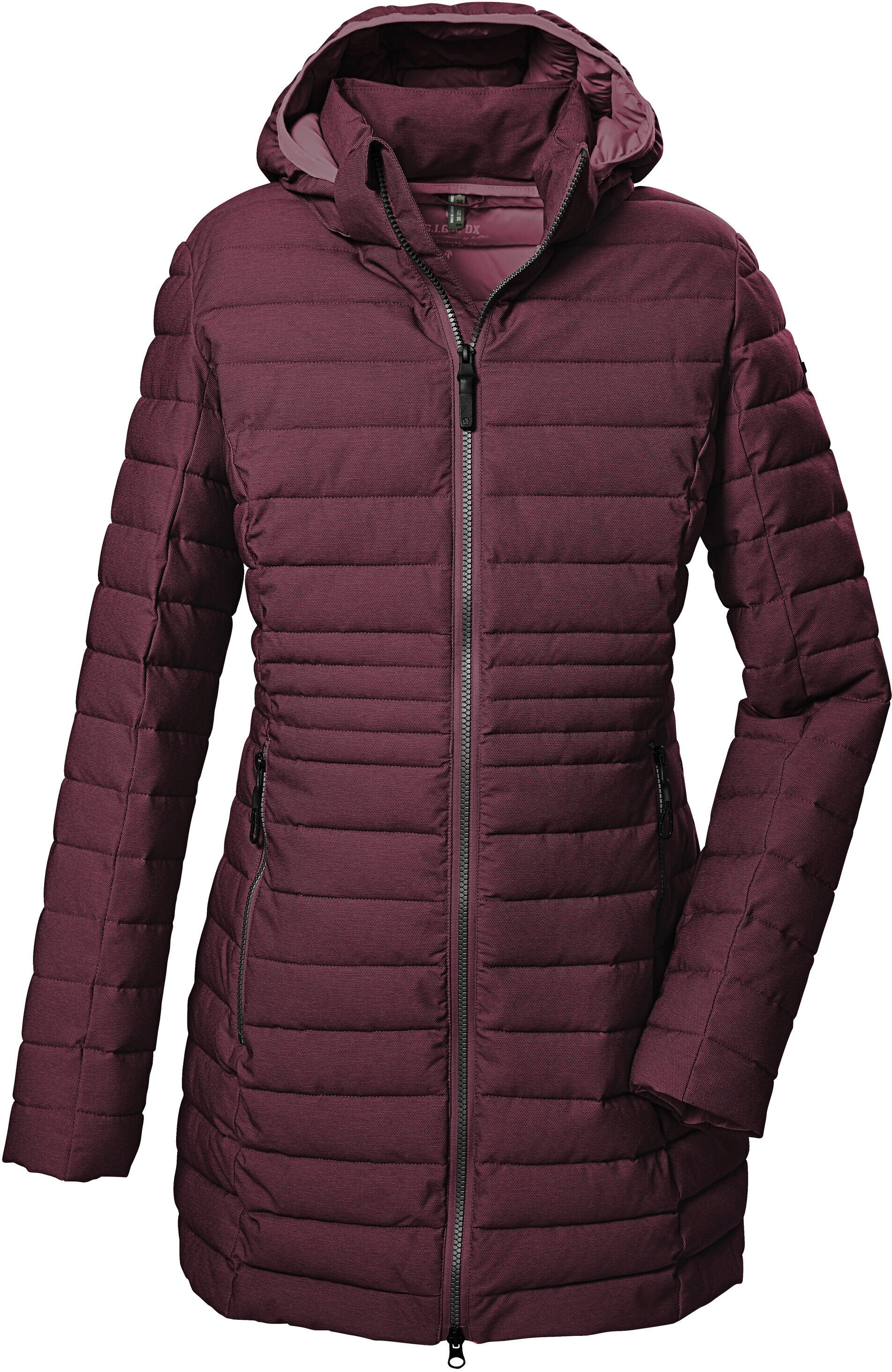Steppmantel "GW 14 WMN QLTD PRK_Bacarya", Damen, Gr. 40, lila (brombeer), Oberstoff: 100% Polyester, Futter: 100% Polyester (recycelt), Wattierung: 100% Polyester (recycelt), G.I.G.A. DX BY KILLTEC, Mäntel Steppmantel, Schmaler Damenparka, wasserabweisend