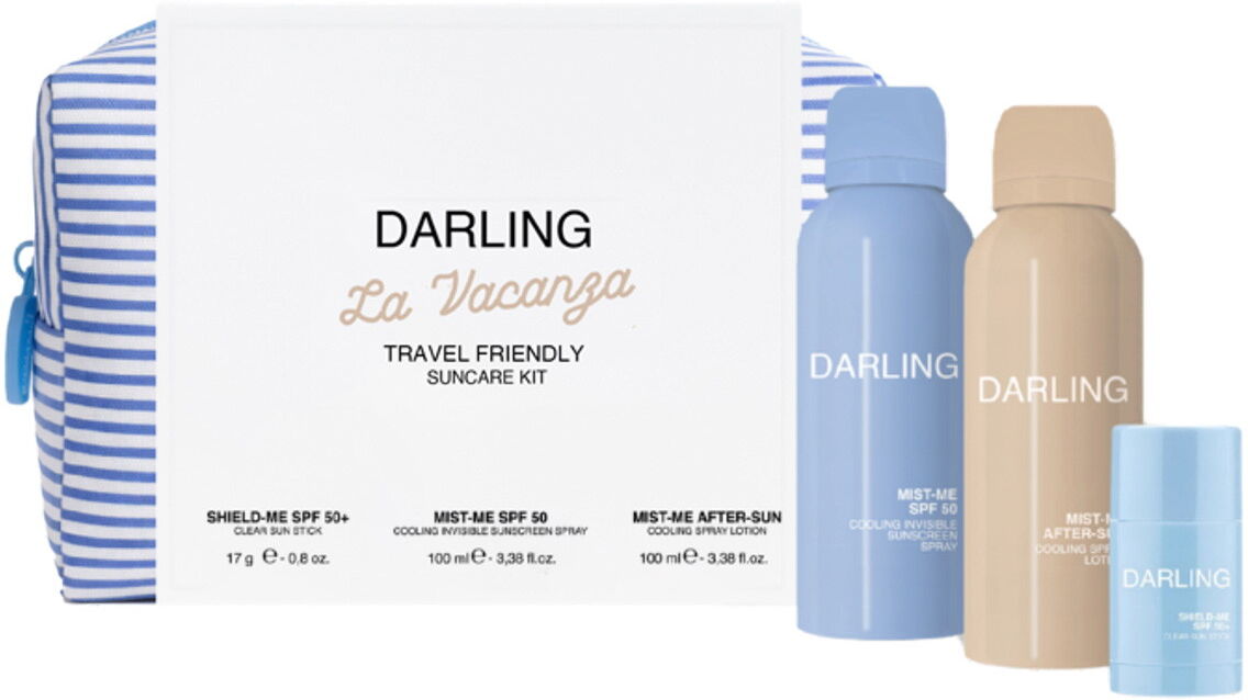 DARLING LA VACANZA Travel Friendly Suncare Kit (Stick 17g + Spray 100ml + Spray Lotion 100ml + Pouch)
