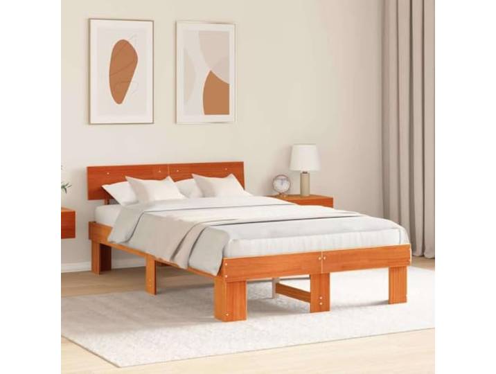KTHLBRH Bettgestell, Kiefer, massiv, 140 x 190 cm, Braun Modernes Design, robuste Konstruktion, geeignet für verschiedene Stile, stabile Basis zum Ausruhen
