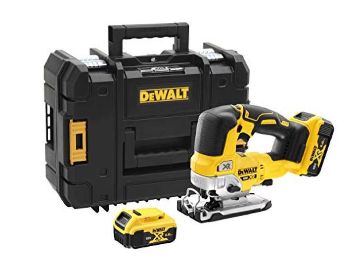 DEWALT - Scie Sauteuse à Poignée Supérieure Brushless XR 18V 5 Ah - DCS334P2-QW - Scie sans Fil avec Coffret TSTAK\, 2 Batteries et Chargeur - Courses à Vide 3200tr/min - Coupe Bois 135mm / Acier 10mm
