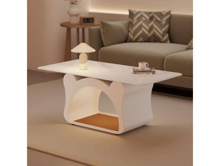 Moderner Couchtisch Aus Gehärtetem Glas und Eisenrahmen,Rechteckiger Wohnzimmertisch,Stilvoller Sofatisch für Sofa Wohnzimmer mit Gebogener Metallbasis,Haustierfreundlichem Freiraum B,80CM