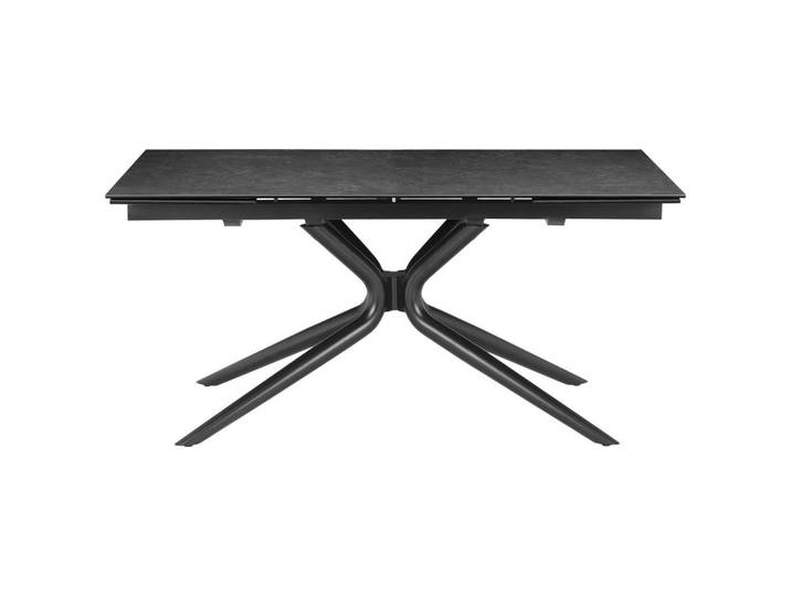 P & B Esstisch, Grau, Schwarz, Metall, Glas, Keramik, rechteckig, Flachrohr, 90x76x160-240 cm, ausziehbar, Esszimmer, Tische, Esstische, Glastische