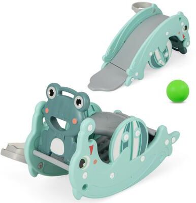 Costway 3-in-1 Kids Slide Rocking Horse Set Convertible Toddler Slide with Basketball Hoop-Green