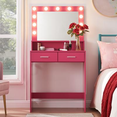 Kodotan sofa Vanity Desk with Mirror and Lights, Dressing Table with Large Drawer, 2 Level Storage Dresser & Adjustable Brightness