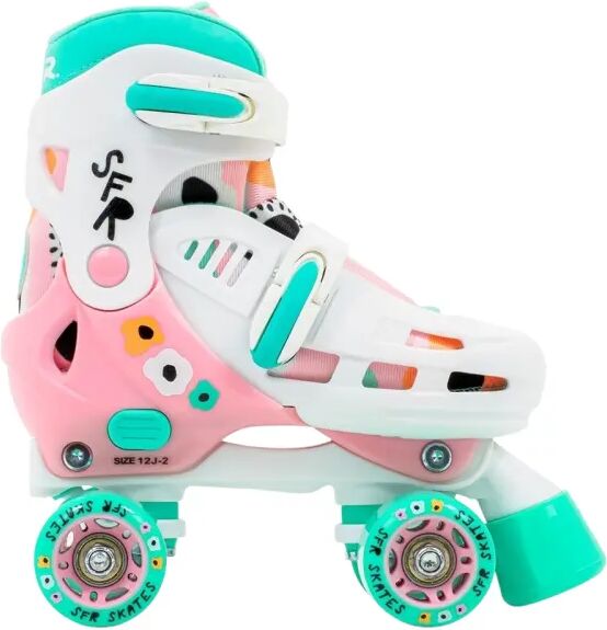 Girls Roller Skates SFR Storm V Adjustable (Flower - 3-6)  - White;Pink;Teal - Size: 3-6 UK