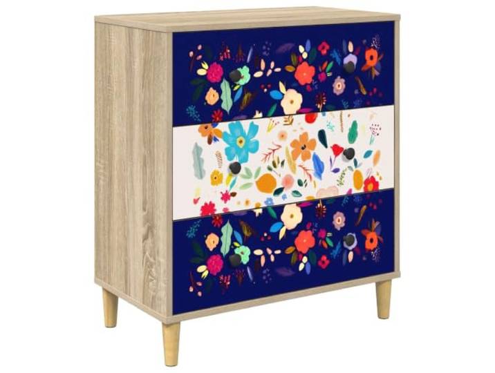 Heofavd Kommode Mainz mit 3 Schubladen Blumenmuster Sonoma 66x36,5x75 cm