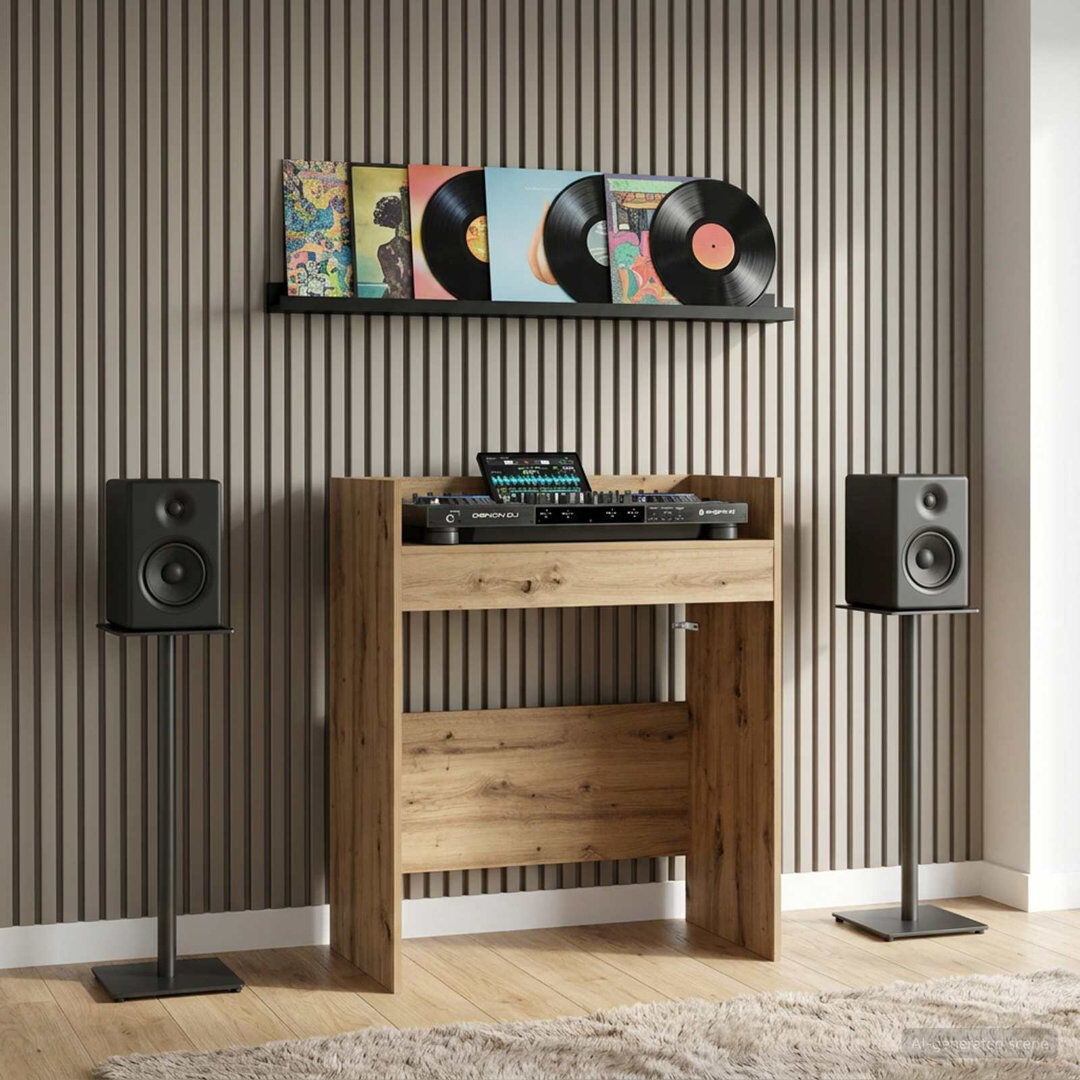 Brayden Studio DJ Table Engineered Wood Modern Audio Table Music Workspace DJ Setup Home White 102cm H x 82cm W x 45cm D