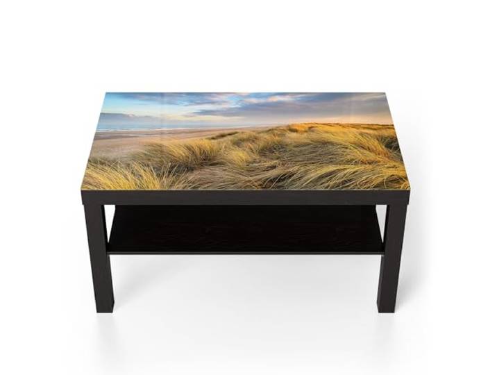 DEQORI Glastisch schwarz groß 90x50 cm Motiv Dünen am Meer ausgefallener Beistelltisch aus Glas Hochglanz Couchtisch fürs Wohnzimmer moderner Couch Tisch mit Design