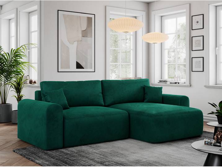 MKS MEBLE L-förmige Ecke mit losen Kissen und Schlaffunktion, freistehend - Nelson - Grün Velvet