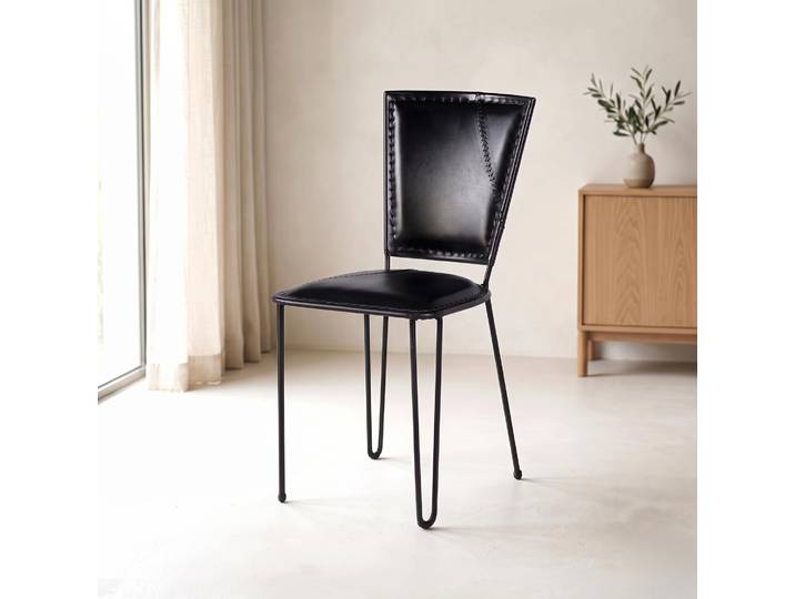 Chaise vintage metal et cuir noir - Smart