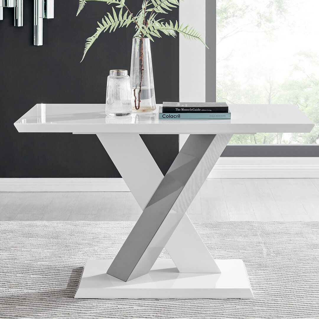 Canora Grey Eubanks 4 Seat White High Gloss Dining Table With Grey Accent White
