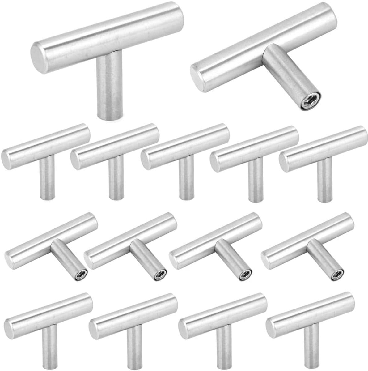 Set van 15 RVS T-handles voor keuken- en meubelkasten, zilverkleurige T-bar deurgrepen voor badkamer en keuken
