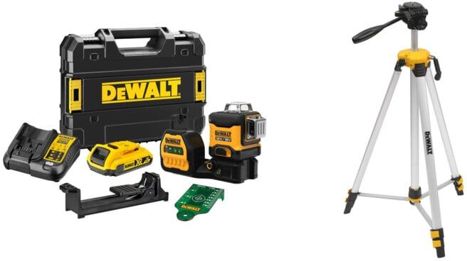Set DEWALT Multilinienlaser Grün 18V + Alu-Stativ ¼