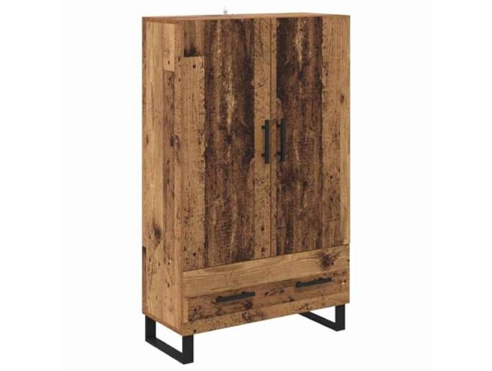 GHVBNMF Highboard Altholz 69,5x30x115 cm Schrank mit 2 Türen Kompakter Beistellschrank im Wohnzimmer mit Metallbeinen, Schublade und flexiblen Ablagen für strukturierte Ordnung.