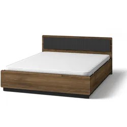 BETT Piano, Doppelbett 160×200, Mattschwarz + Warmia-Nussbaum