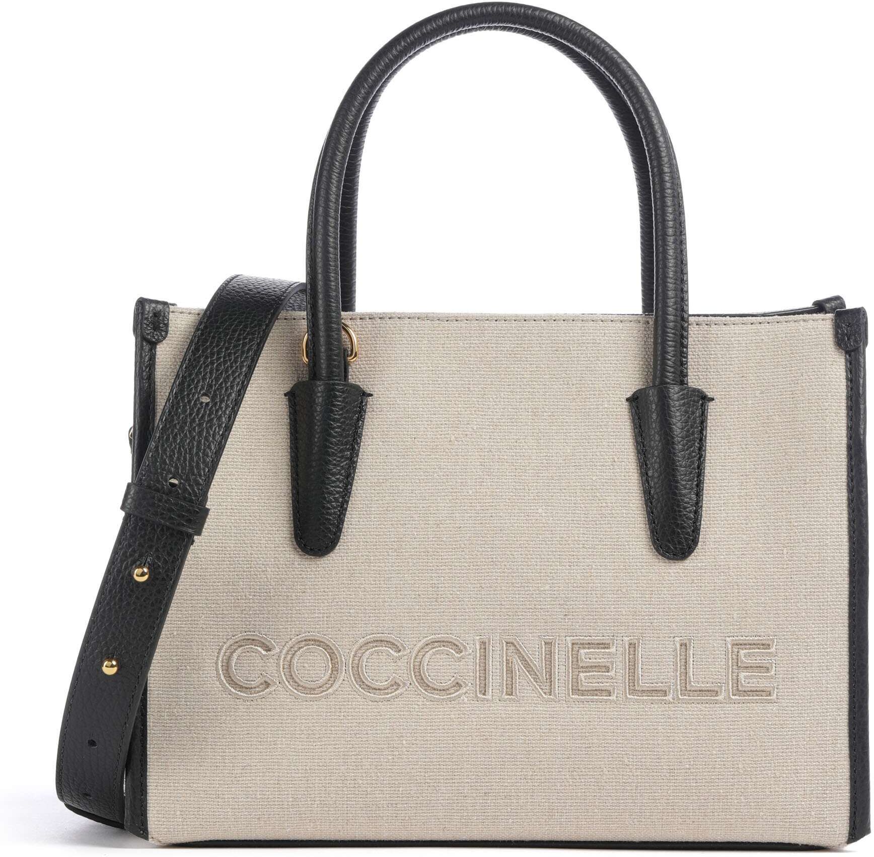 Coccinelle Myrtha Canvas Handtasche, beige,schwarz