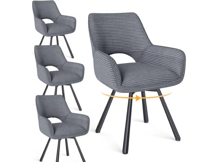 WAFTING Esszimmerstühle 4er Set Drehbar 360°,Armlehnstuhl,Küchenstuhl,Grau Metallbeinen,Cord Stoff,Küchenstühle,Wohnzimmerstuhl,Polsterstuhl mit Samt,Esszimmer,Restaurant,Schlafzimmer,Konferenzraum