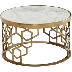 COUCHTISCH Weiß Marmor und Metall, Rund, Maße 60x60x36 cm, Modernes Design