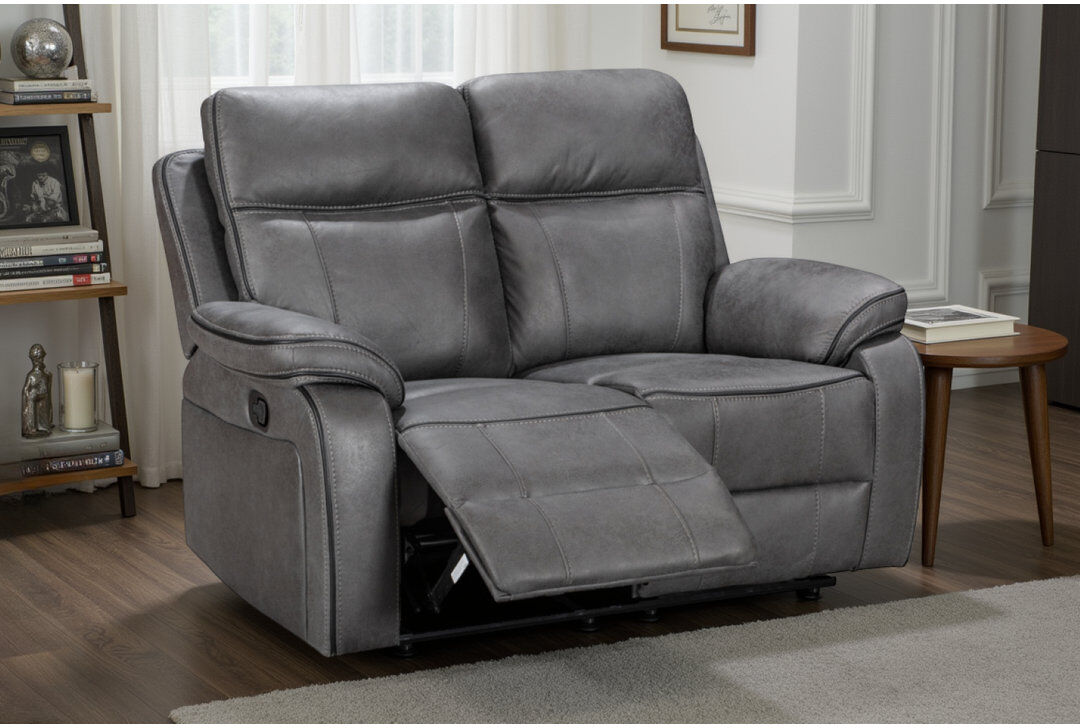 Latitude Run Reclining Faux Leather Sofa Gray 2