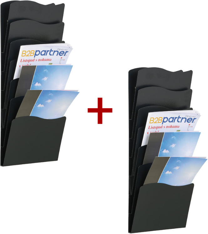 B2B Partner Wandprospekthalter 1+1 GRATISm 7 Taschen, schwarz