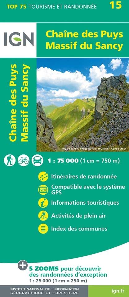 Carte TOP 75 n° 15 - Chaînes des Puys & Massif du Sancy   IGN