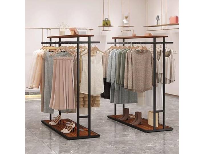 Mobiler Kleiderschrank / Robuster Kleiderständer Freistehender Kleiderständer mit 2 Kleiderstangen & 2 Ablagen, verstellbares Kleiderregal(Schwarz,140x50x150cm)