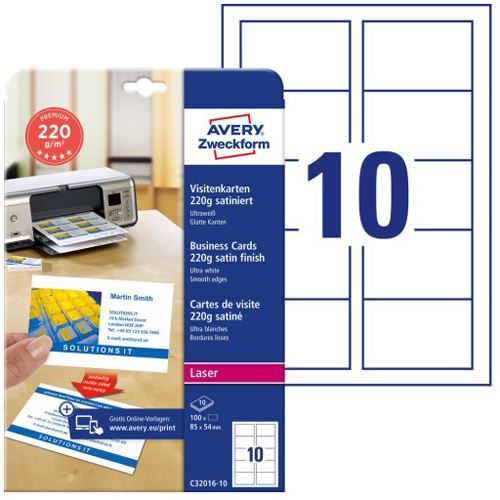 AVERY Zweckform Quick & Clean Visitenkarten, satiniert