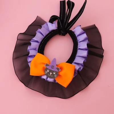 Inspire Curations Halloween Pet Collar Bandana With Pumpkin Bow, Lace Trim & Bat Wings (Adjustable Sizes) cat Bow m