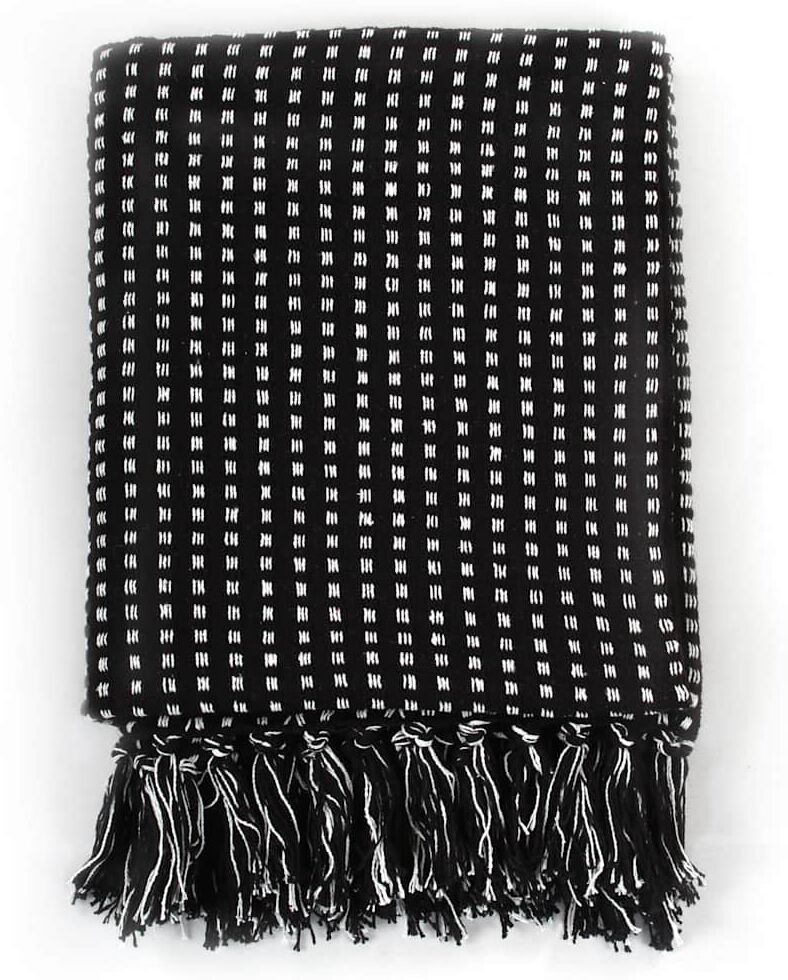 vidaXL Couverture coton à carreaux 160x210 cm Noir