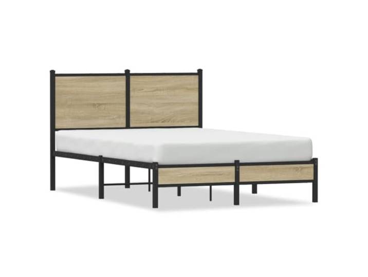 PUGYNBK Bettgestell aus Metall, Sonoma-Eiche, 120 x 200 cm Robuster Stahlsockel, Metallleisten und Beine, Platz unter der Aufbewahrung, Kopfteil mit Halterung