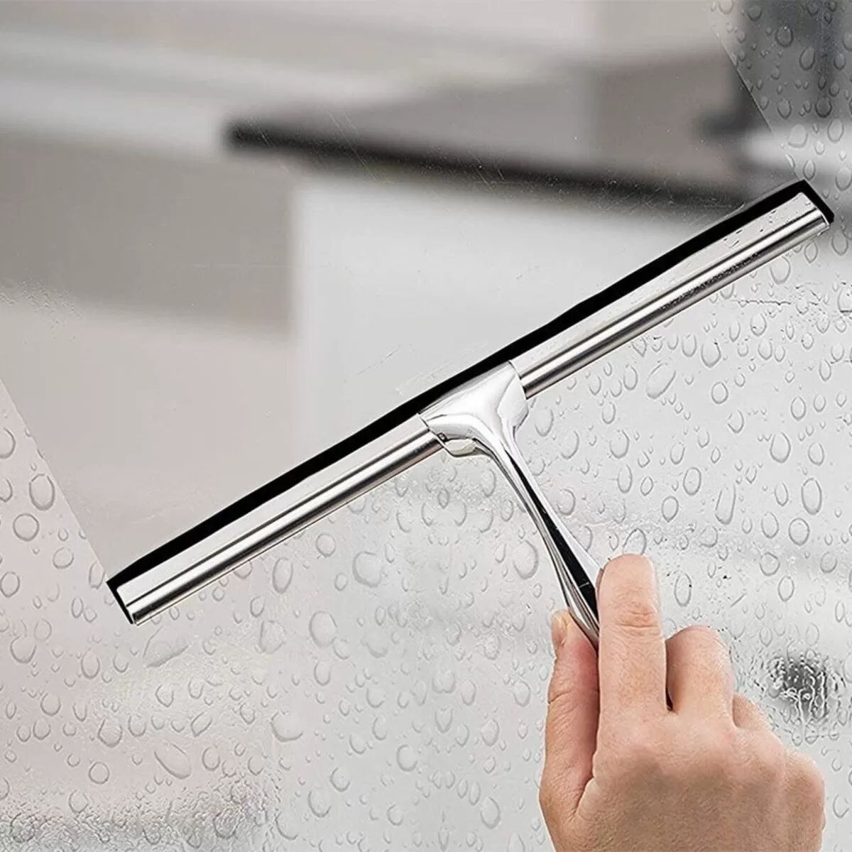INF Edelstahl-Glasscheibenwischer mit S-förmigem Haken – Silber, Fenster, Auto, Küche & Bad