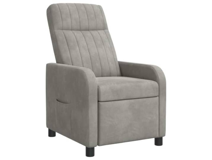 Relaxsessel Hellgrau Samt mit Verstellbarem Liegewinkel und Metallgestell 100% Polyester-Samt, Metall- und Holzwerkstoffgestell, flache Armlehnen, Winkel 115°-160°, einfache Montage