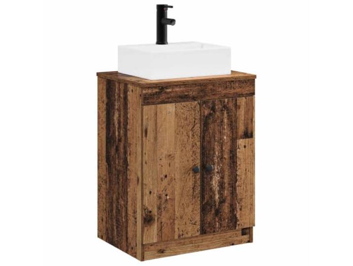 KTHLBRH Badezimmermöbel-Set aus Holz mit Waschbecken und Wasserhahn Robustes Holz, 1 Einlegeboden, 2 Türen, große Aufbewahrung, einfache Montage