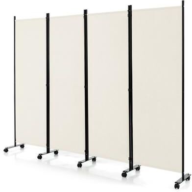 Costway 4-Panel Folding Room Divider 6 Feet Rolling Privacy Screen with Lockable Wheels-White