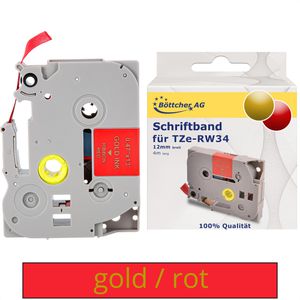 kompatibel für Brother TZe-R434, 12mm, Länge 4m, gold/rot, nicht klebendes Textilband, GG-image Schriftband