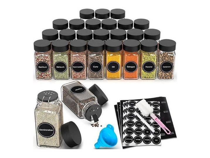 LuxusKollektion Gewürzbehälter Gewürzgläser 36er Set Schwarz, Glas, (36-tlg)