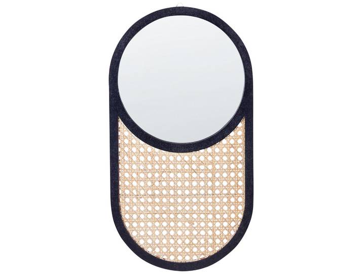 Beliani Wandspiegel Rattan naturfarben/schwarz 30/56 cm Baleal, Naturfarben, Beige, Schwarz, Naturmaterialen, Oval, 30x56x2 cm, Spiegel, Wandspiegel