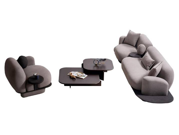 JVmoebel Polstergarnitur Elegantes graues Sofa mit Textilbezug und Designer-Sessel, (3-tlg)