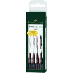 FABER CASTELL Tuschestift Pitt Artist Pen 4er Etui Spitze: sortiert sepia