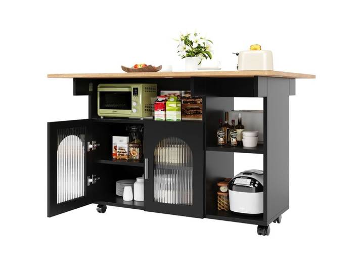 BEL Îlot cuisine moderne meuble cuisine desserte amovible buffet aspect bois rangement noir