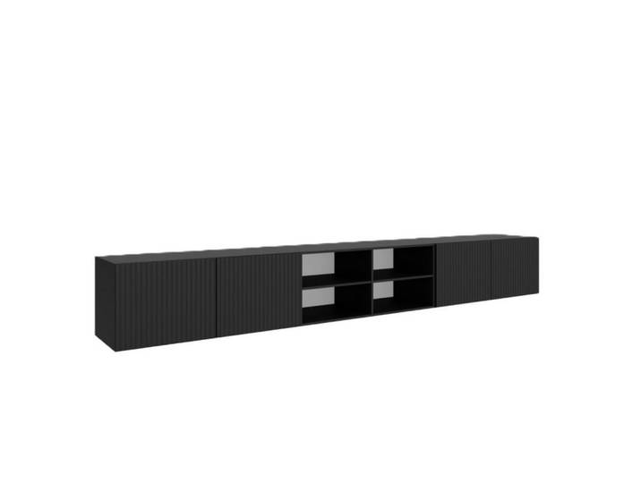 Sepro Meble Tv-Lowboard Schwarz Noeli 300 Offene Regale Rillenstruktur, 300x41x40 cm, Wohnzimmer, TV Möbel, Lowboards, Lowboards stehend