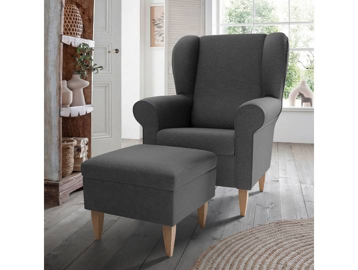Fauteuil avec pouf optionnel Gris Tissu Fjola Avec repose-pieds