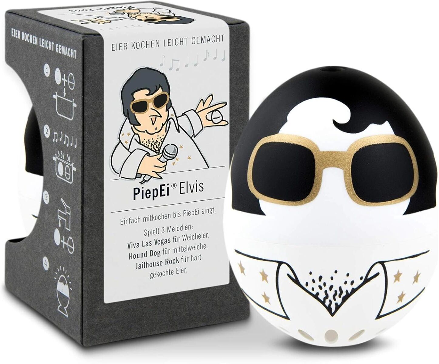 Küchentimer "PiepEi Singende Eieruhr Elvis", schwarz-weiss (goldfarben, schwarz, weiß), Wecker, Küchentimer goldfarben, schwarz, weiß Einheitsgröße